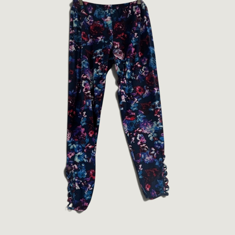 Floral Lattice Ankle Leggings Navy Purple Pink Stretch Knit Yoga Pants Womens